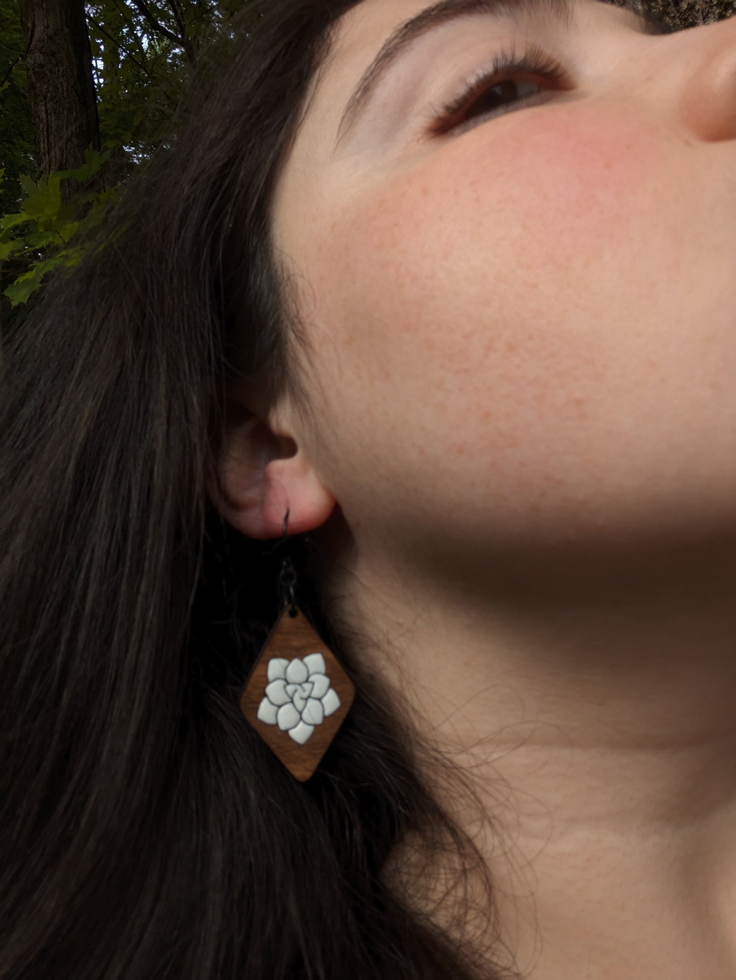 Hand-painted Enamel on Wooden Diamond Succulent Pendants