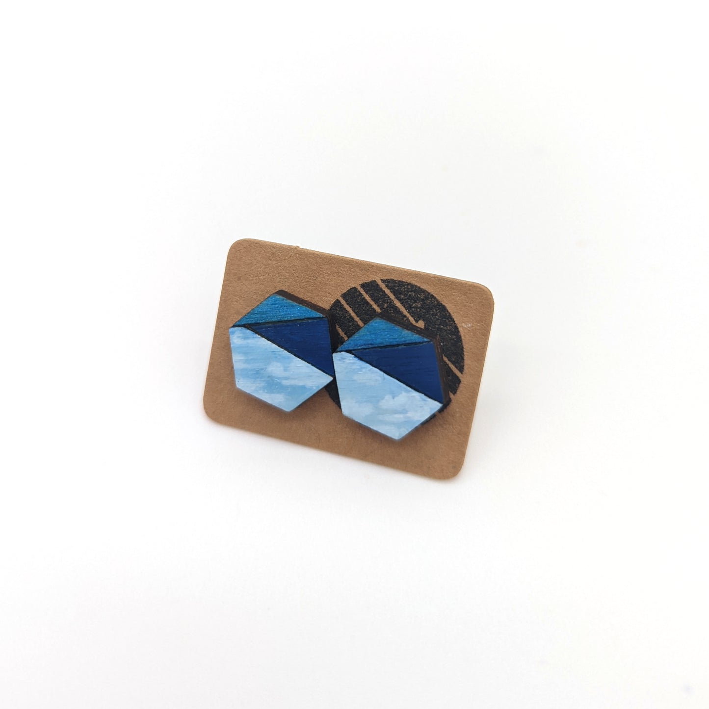 Hand Painted Wood Sky Hexagon Studs