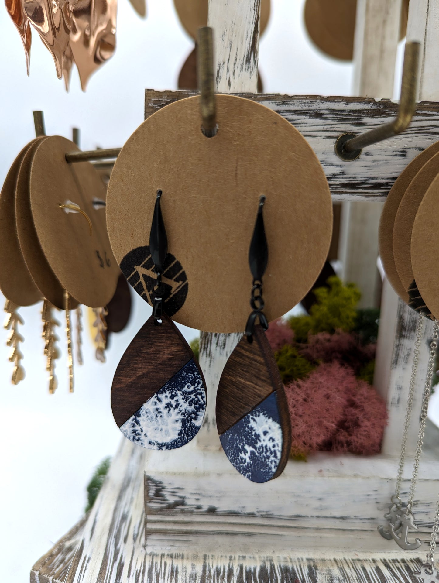 Hand-painted Enamel on Wooden Teardrop Pendants