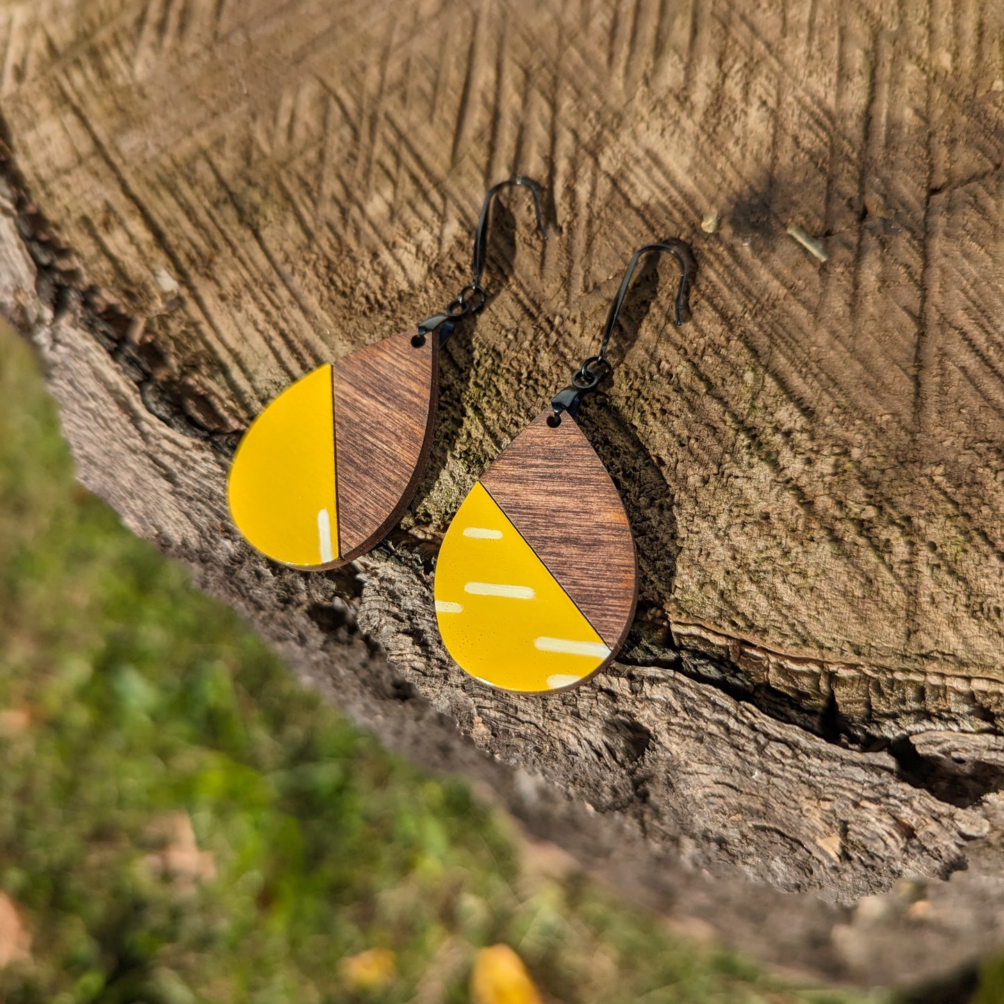 Hand-painted Enamel on Wooden Teardrop Pendants