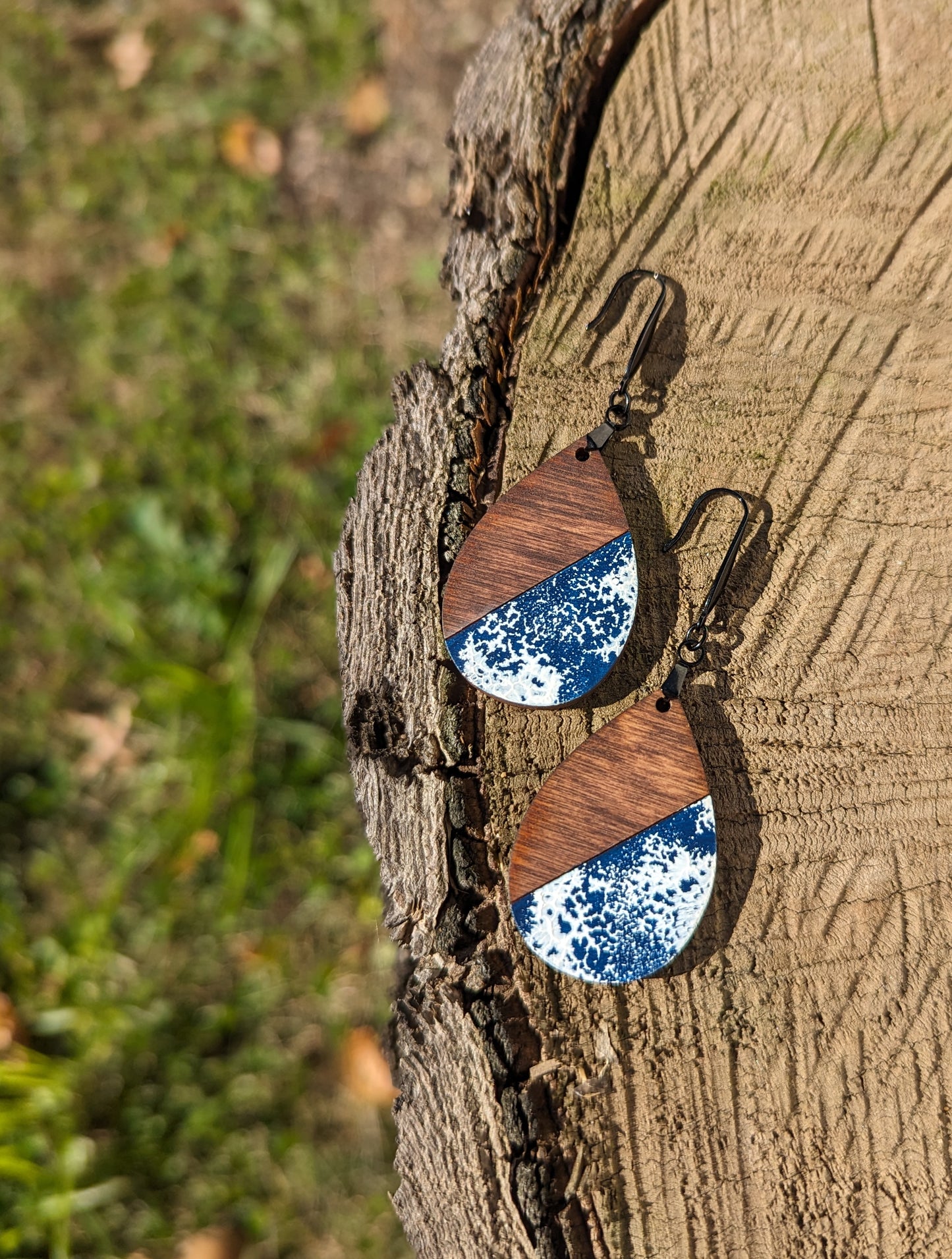 Hand-painted Enamel on Wooden Teardrop Pendants